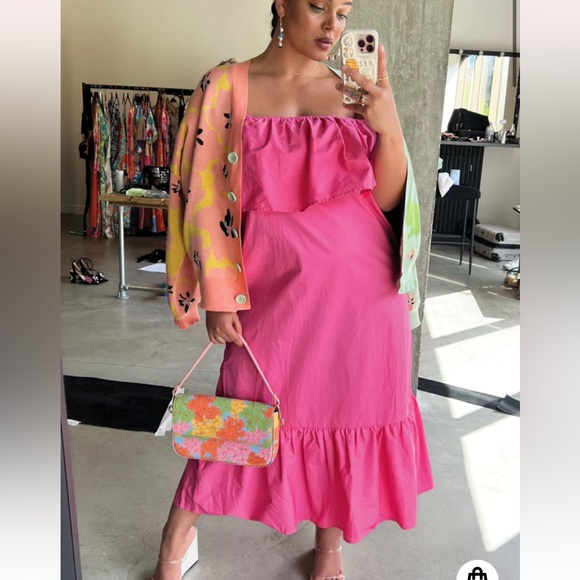 NWT Never Fully Dressed Rosie Off the Shoulder Ruffle Midi Dress Pink - Picture 2 of 9